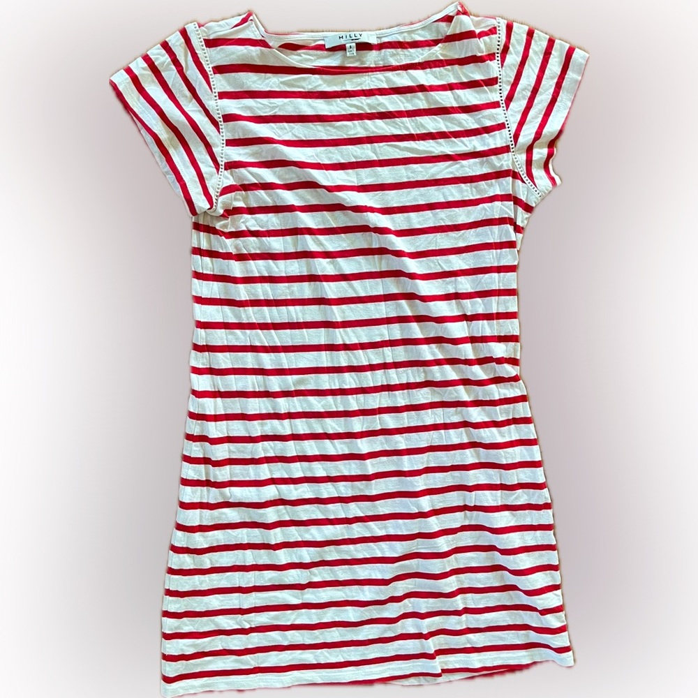 Milly Red and White Striped Short Sleeve Dress